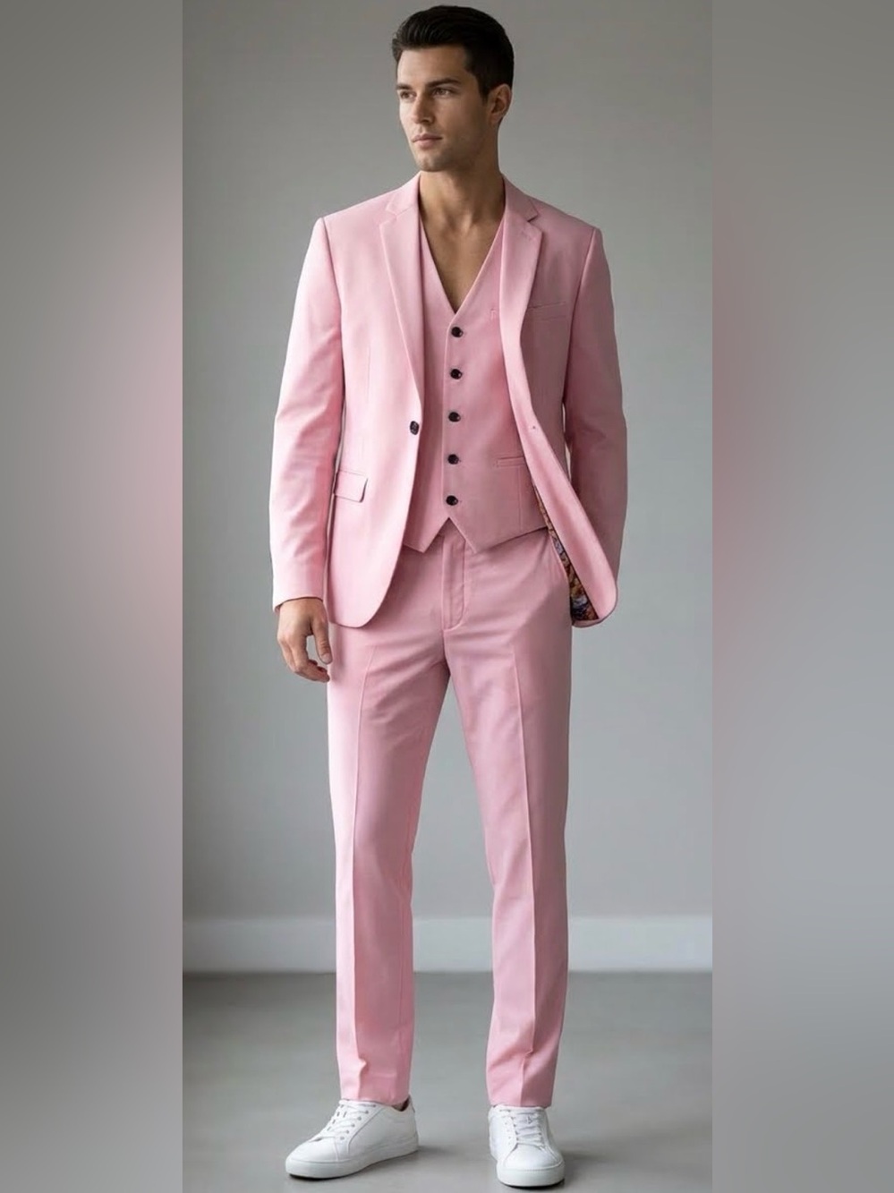 Modern Slim Fit Baby Pink 3-Piece Suit Combo (Size Small) NWT